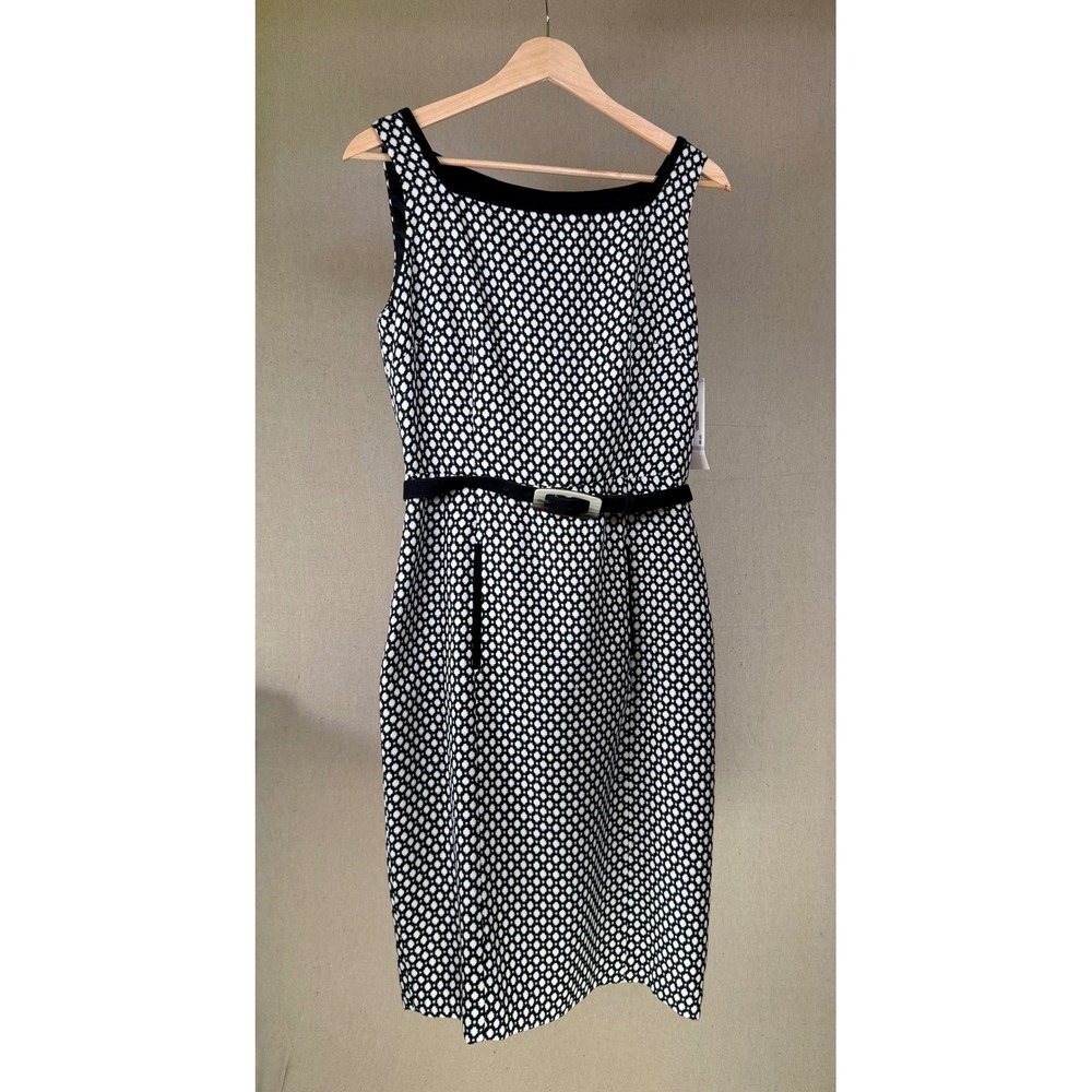 Anne Klein New York Black Oyster Geometric Honeycomb Belted Sheath Dress 6